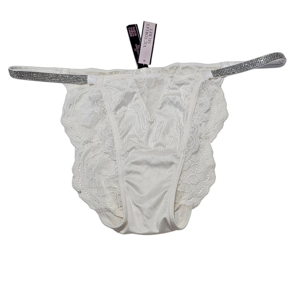 Victoria's Secret White Shine Strap Lace Cheeky Panties (Sz Small)